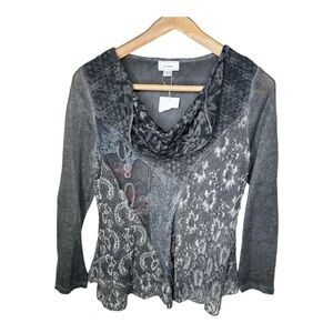 Kamana Mixed Media Knit Top Size Large Art To Wear Lace Artisan Cowl Neck New